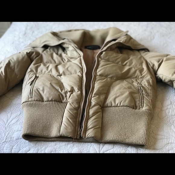 Down and Wool Puffer Bomber Jacket, Camel Color - Picture 2 of 8